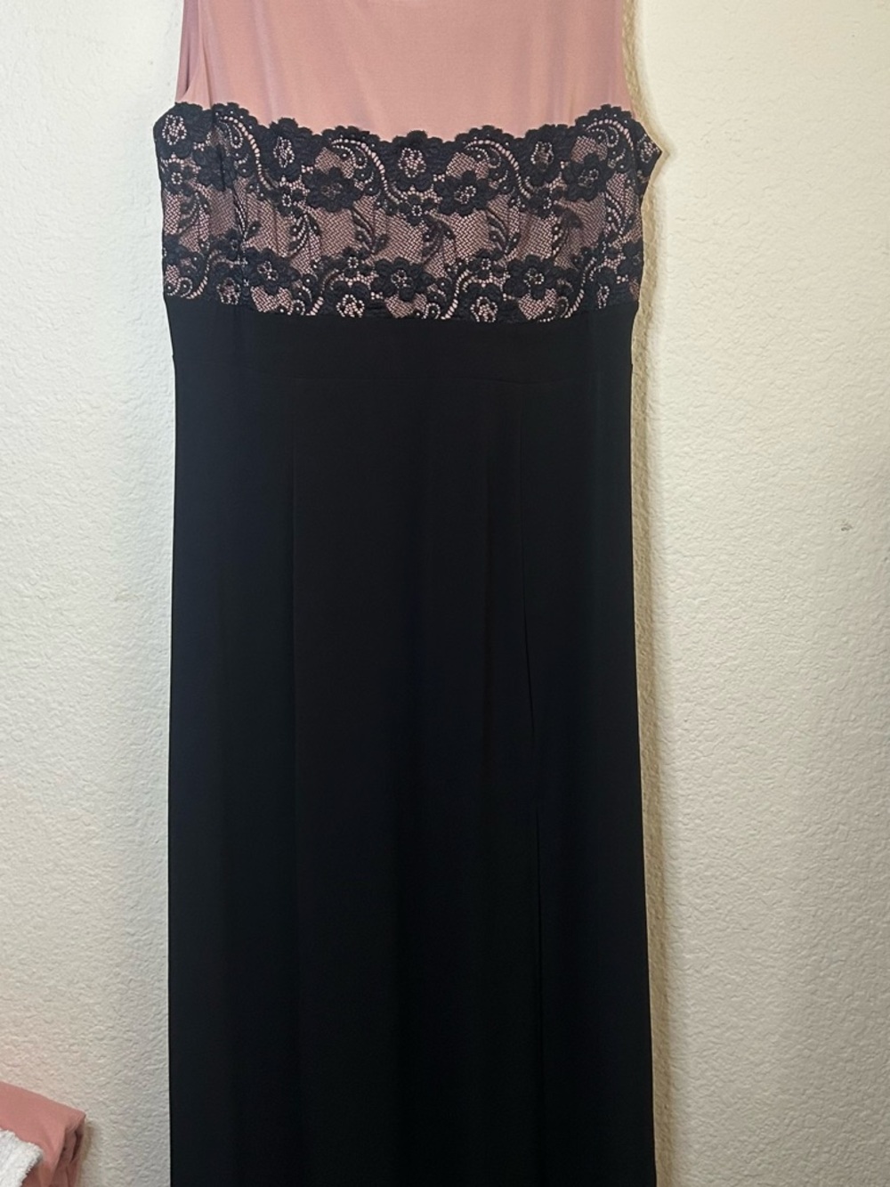 Enfocus Womens Black and Mauve Lace-Trim Sleeveless Maxi Dress 14 Slit Goth